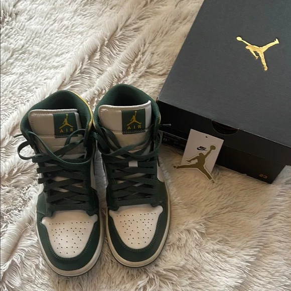 Air Jordan 1 Mid Green and Yellow SneakersSonics